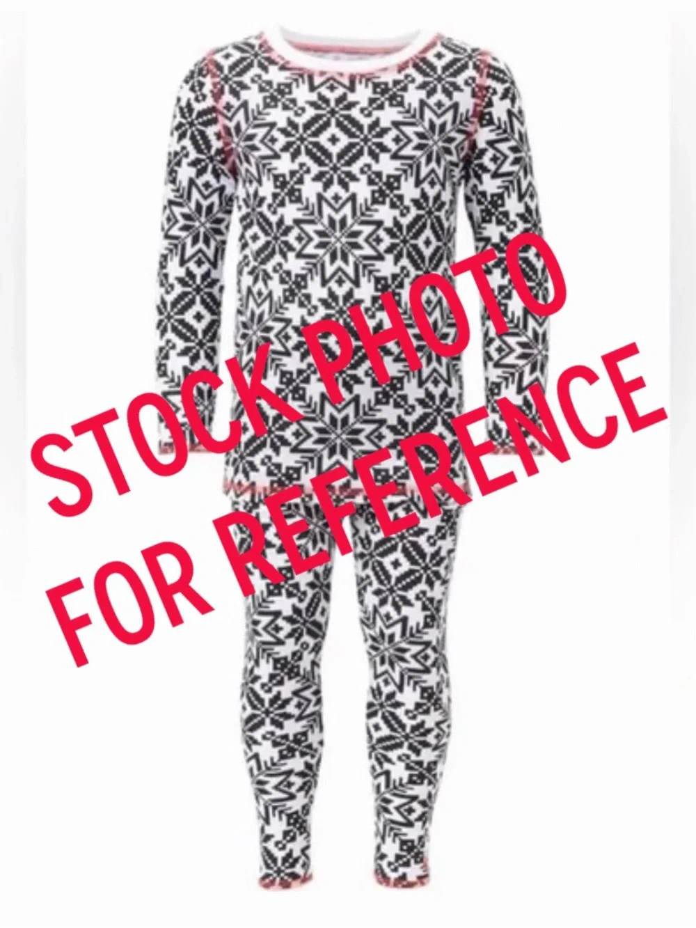 NWT Cuddl Duds Girls 2-Piece Thermal Set - Black & White Snowflake Pattern
